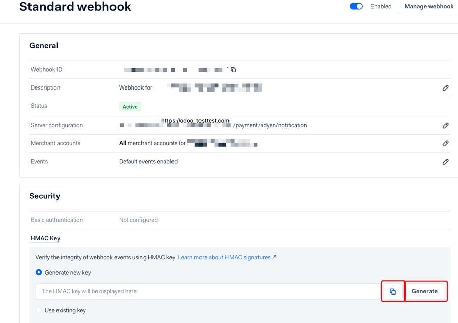 Adyen Configuration - Standard Webhook