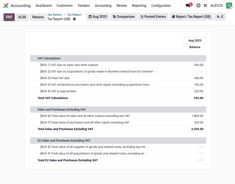 New Odoo 19 Tax Returns for the UK: Submitting MTD VAT Reports to HMRC
