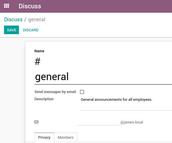 Odoo email alias on a discuss channel