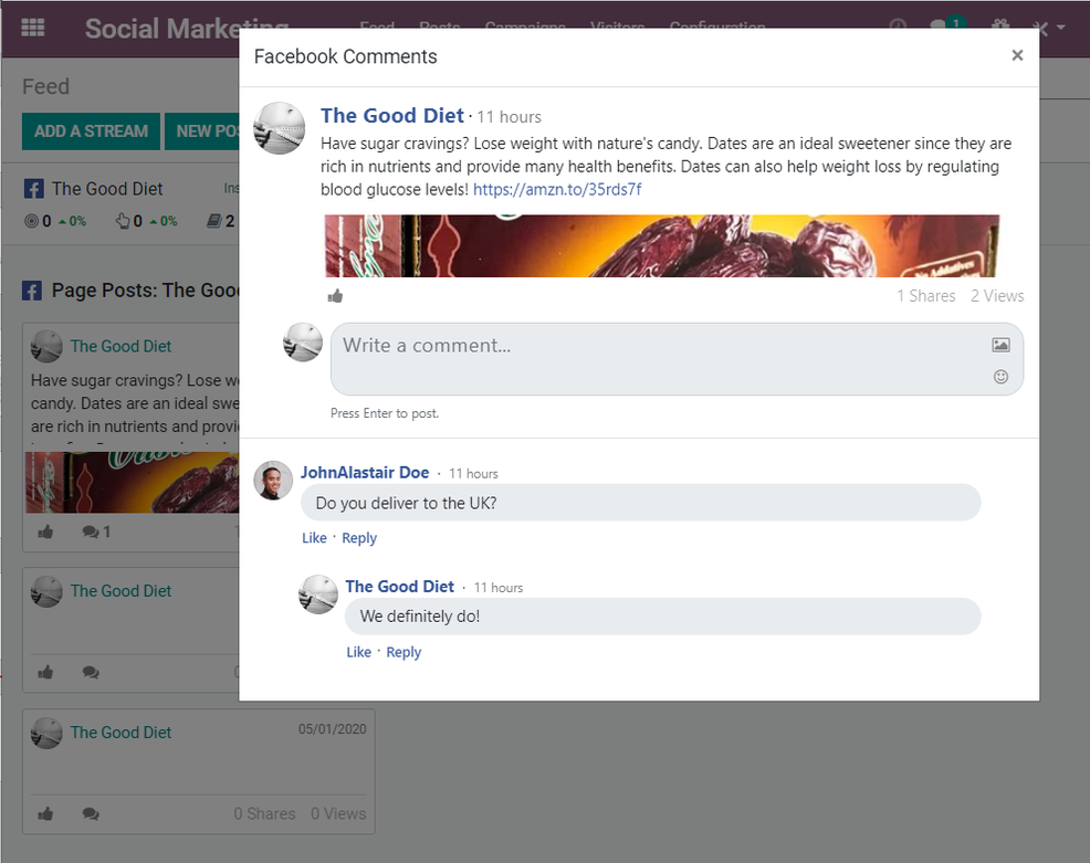 Odoo - Social Marketing Comments